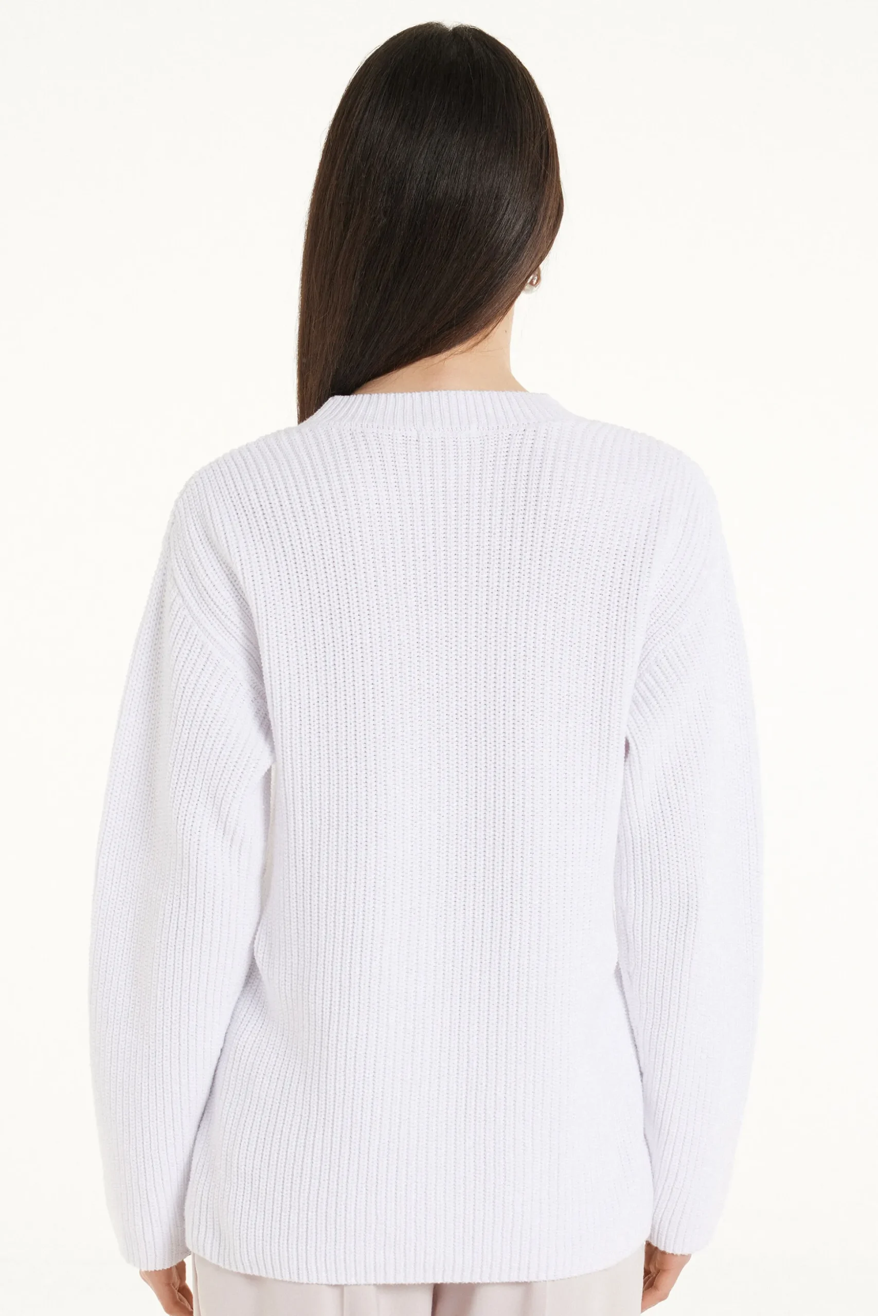 Long Sleeve Crew Neck Sweater With Drop Stitch Trim - Long-Sleeved Tops - Women | Tezenis