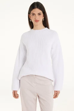 Long Sleeve Crew Neck Sweater With Drop Stitch Trim - Long-Sleeved Tops - Women | Tezenis