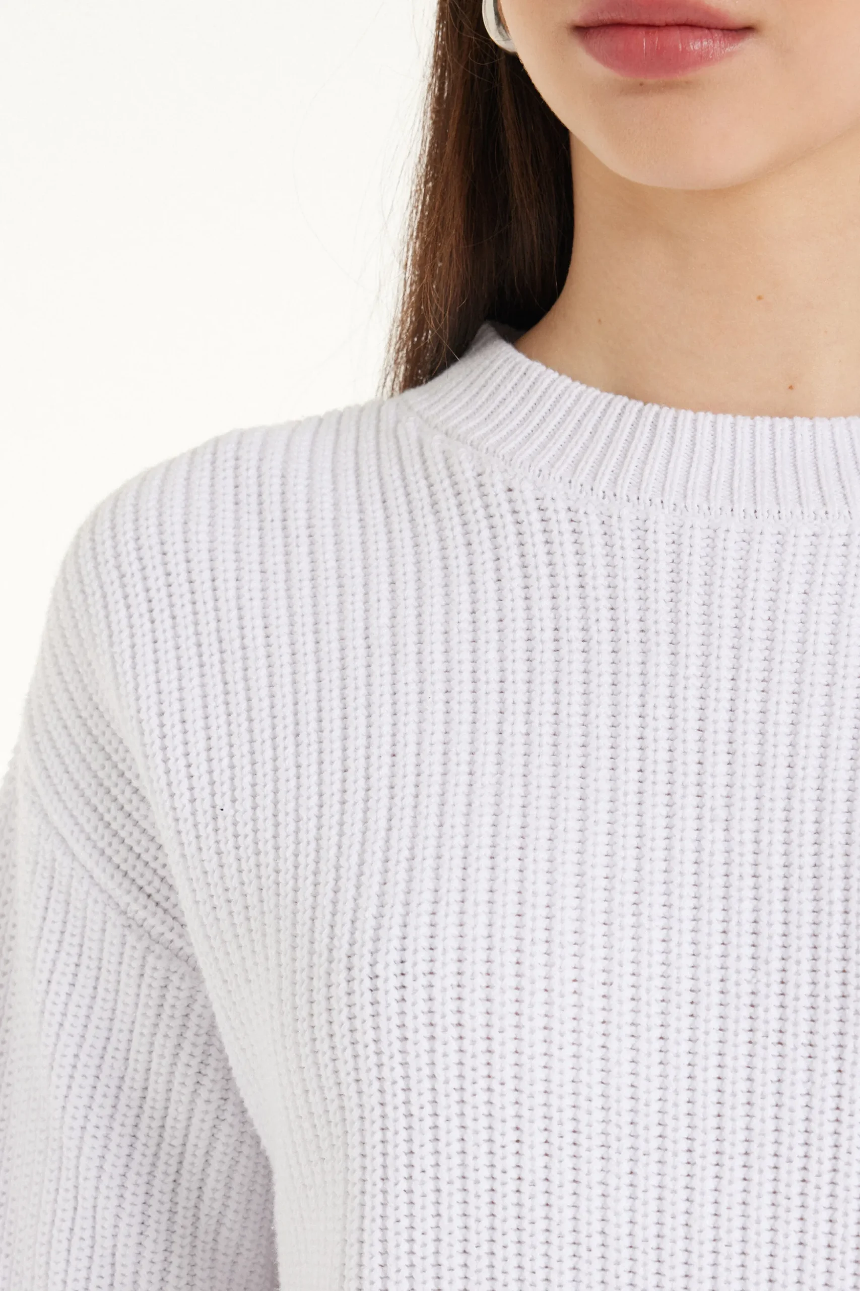 Long Sleeve Crew Neck Sweater With Drop Stitch Trim - Long-Sleeved Tops - Women | Tezenis