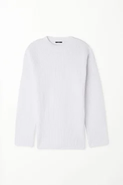 Long Sleeve Crew Neck Sweater With Drop Stitch Trim - Long-Sleeved Tops - Women | Tezenis