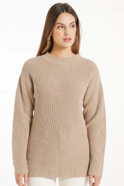 Long Sleeve Crew Neck Sweater With Drop Stitch Trim - Long-Sleeved Tops - Women | Tezenis