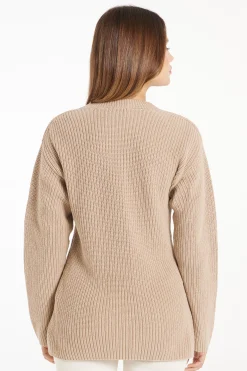 Long Sleeve Crew Neck Sweater With Drop Stitch Trim - Long-Sleeved Tops - Women | Tezenis