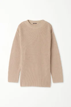 Long Sleeve Crew Neck Sweater With Drop Stitch Trim - Long-Sleeved Tops - Women | Tezenis