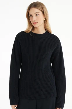Long Sleeve Crew Neck Sweater With Drop Stitch Trim - Long-Sleeved Tops - Women | Tezenis