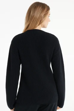 Long Sleeve Crew Neck Sweater With Drop Stitch Trim - Long-Sleeved Tops - Women | Tezenis