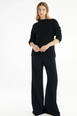 Long Sleeve Crew Neck Sweater With Drop Stitch Trim - Long-Sleeved Tops - Women | Tezenis