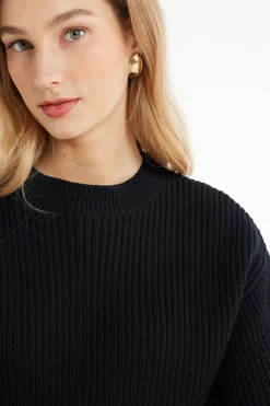 Long Sleeve Crew Neck Sweater With Drop Stitch Trim - Long-Sleeved Tops - Women | Tezenis