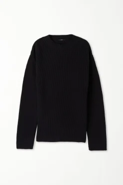 Long Sleeve Crew Neck Sweater With Drop Stitch Trim - Long-Sleeved Tops - Women | Tezenis