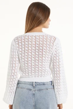 Long Sleeve Cropped Open Knit Sweater - Long-Sleeved Tops - Women | Tezenis