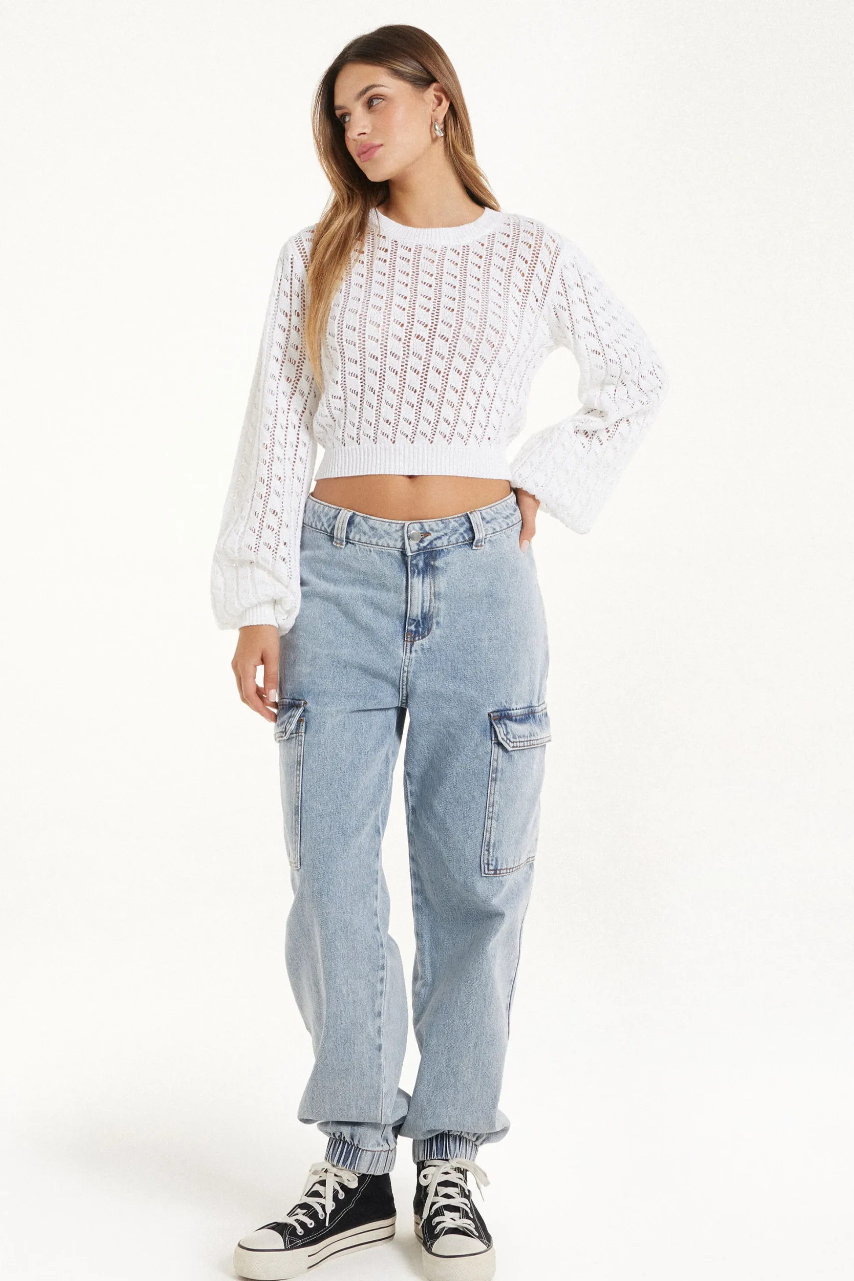 Long Sleeve Cropped Open Knit Sweater - Long-Sleeved Tops - Women | Tezenis