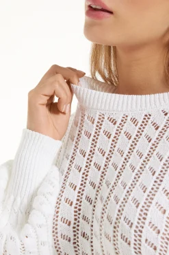 Long Sleeve Cropped Open Knit Sweater - Long-Sleeved Tops - Women | Tezenis