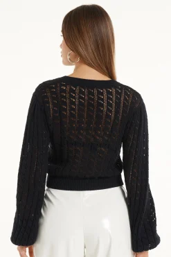 Long Sleeve Cropped Open Knit Sweater - Long-Sleeved Tops - Women | Tezenis