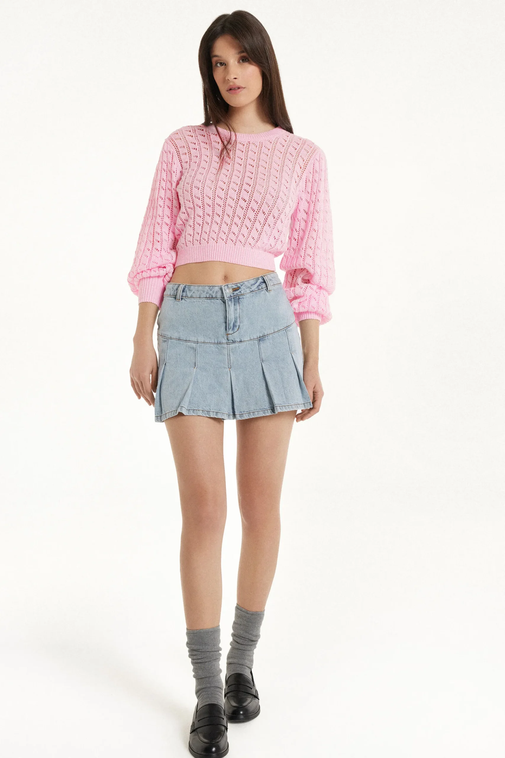 Long Sleeve Cropped Open Knit Sweater - Long-Sleeved Tops - Women | Tezenis