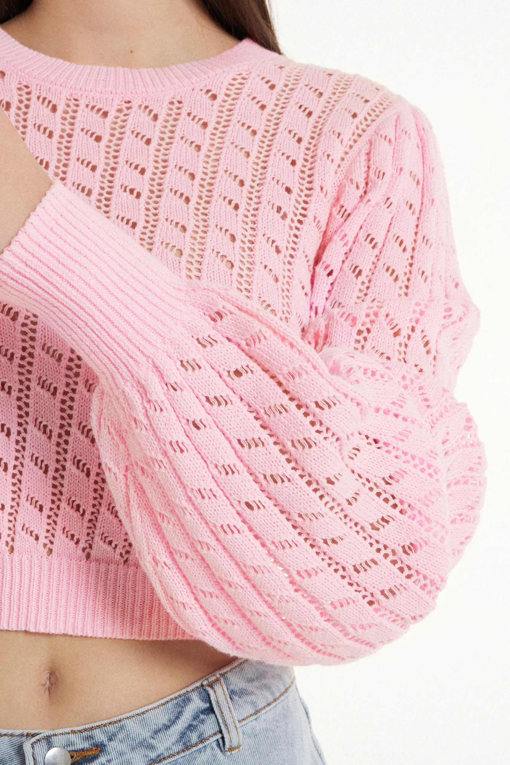 Long Sleeve Cropped Open Knit Sweater - Long-Sleeved Tops - Women | Tezenis