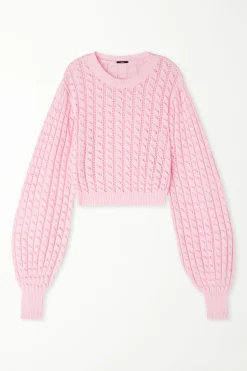 Long Sleeve Cropped Open Knit Sweater - Long-Sleeved Tops - Women | Tezenis