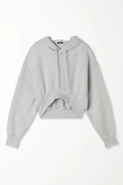 Long Sleeve Drop Shoulder Heavyweight Cropped Hoodie Sweatshirt - Tracksuits - Women | Tezenis