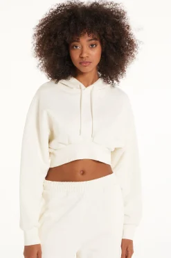 Long Sleeve Drop Shoulder Heavyweight Cropped Hoodie Sweatshirt - Tracksuits - Women | Tezenis