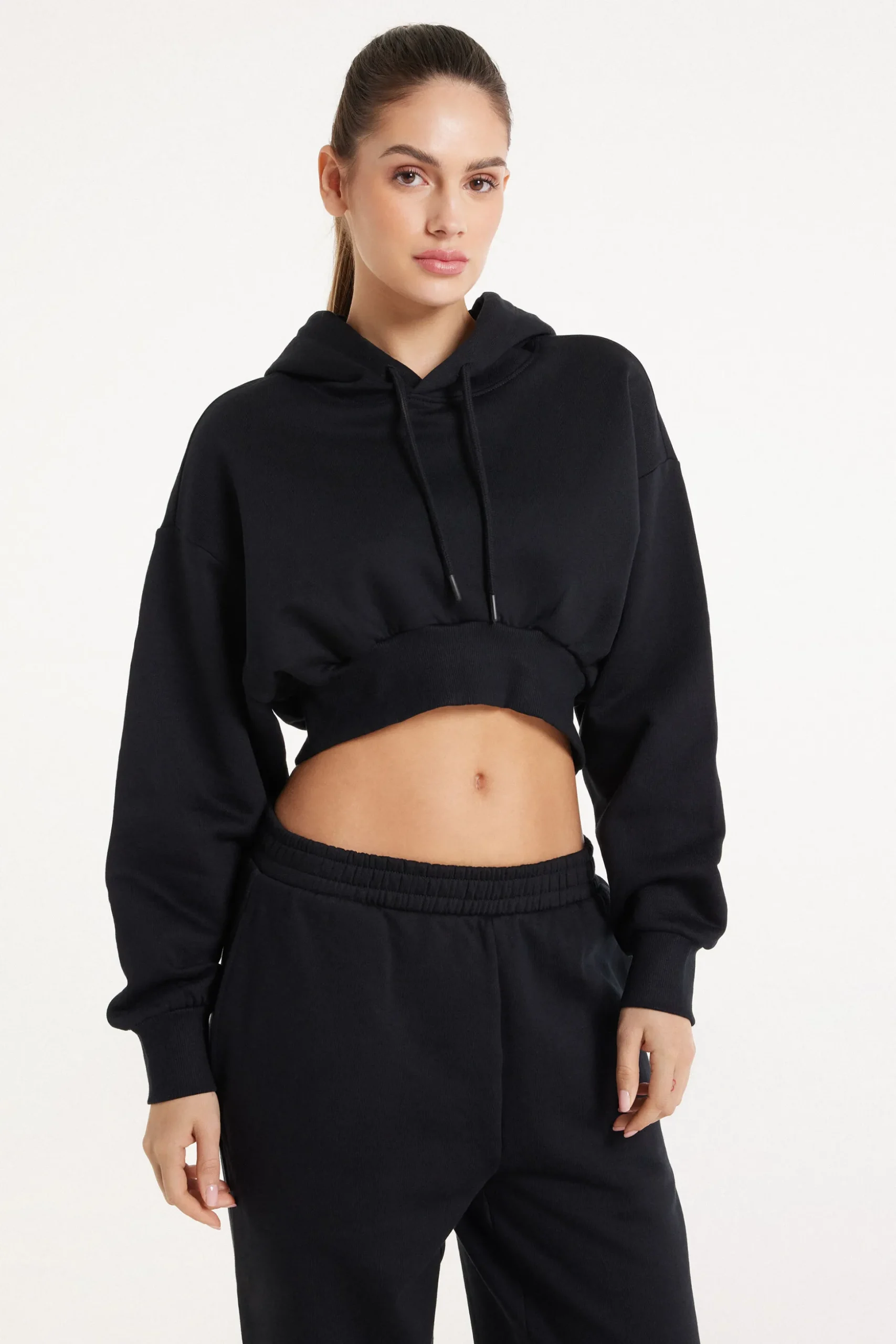 Long Sleeve Drop Shoulder Heavyweight Cropped Hoodie Sweatshirt - Tracksuits - Women | Tezenis