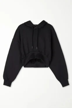 Long Sleeve Drop Shoulder Heavyweight Cropped Hoodie Sweatshirt - Tracksuits - Women | Tezenis