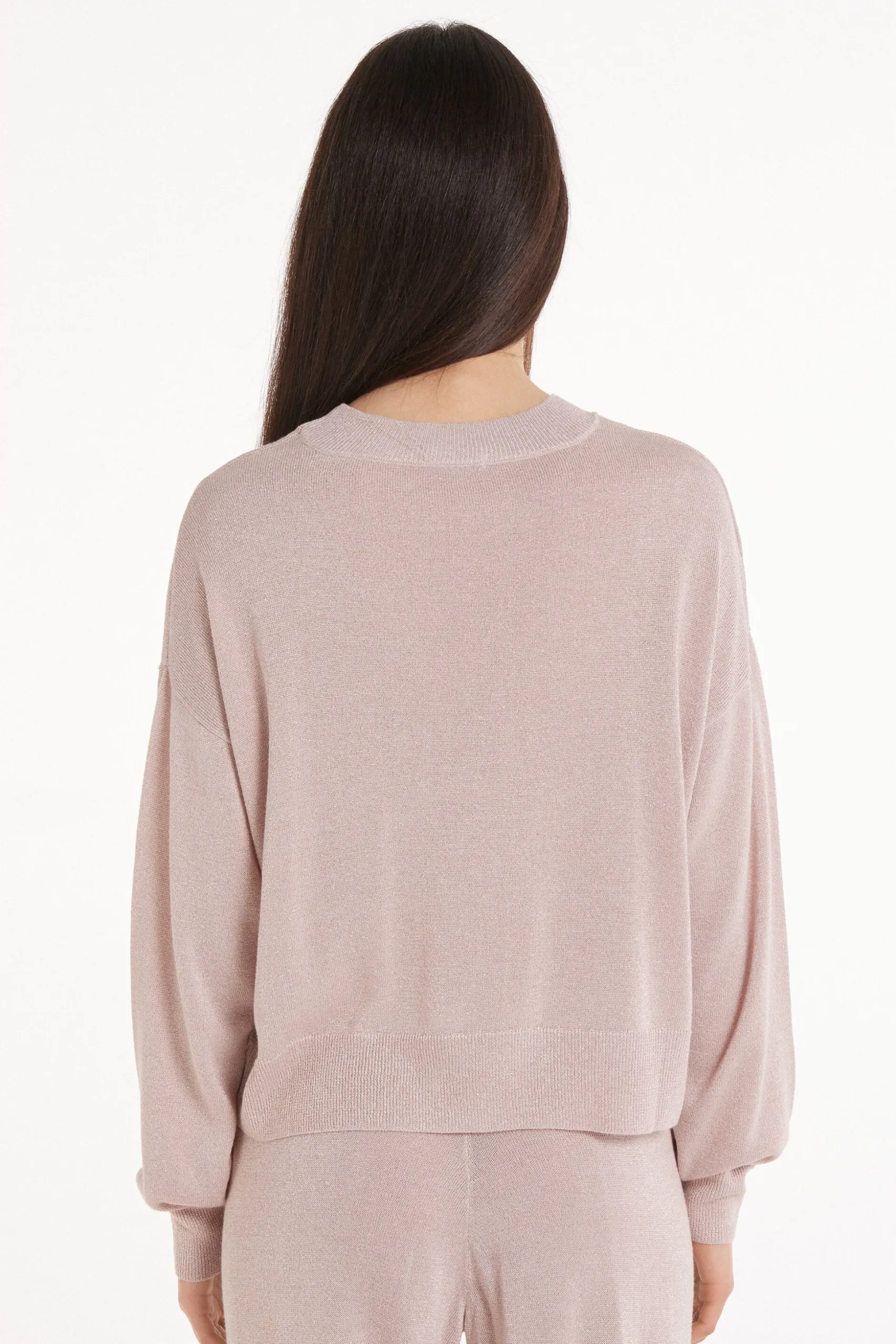 Long Sleeve Dropped Shoulder Coated Fabric Crew Neck Sweater - Long-Sleeved Tops - Women | Tezenis