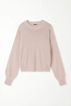 Long Sleeve Dropped Shoulder Coated Fabric Crew Neck Sweater - Long-Sleeved Tops - Women | Tezenis