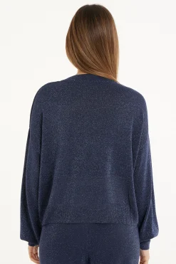 Long Sleeve Dropped Shoulder Coated Fabric Crew Neck Sweater - Long-Sleeved Tops - Women | Tezenis
