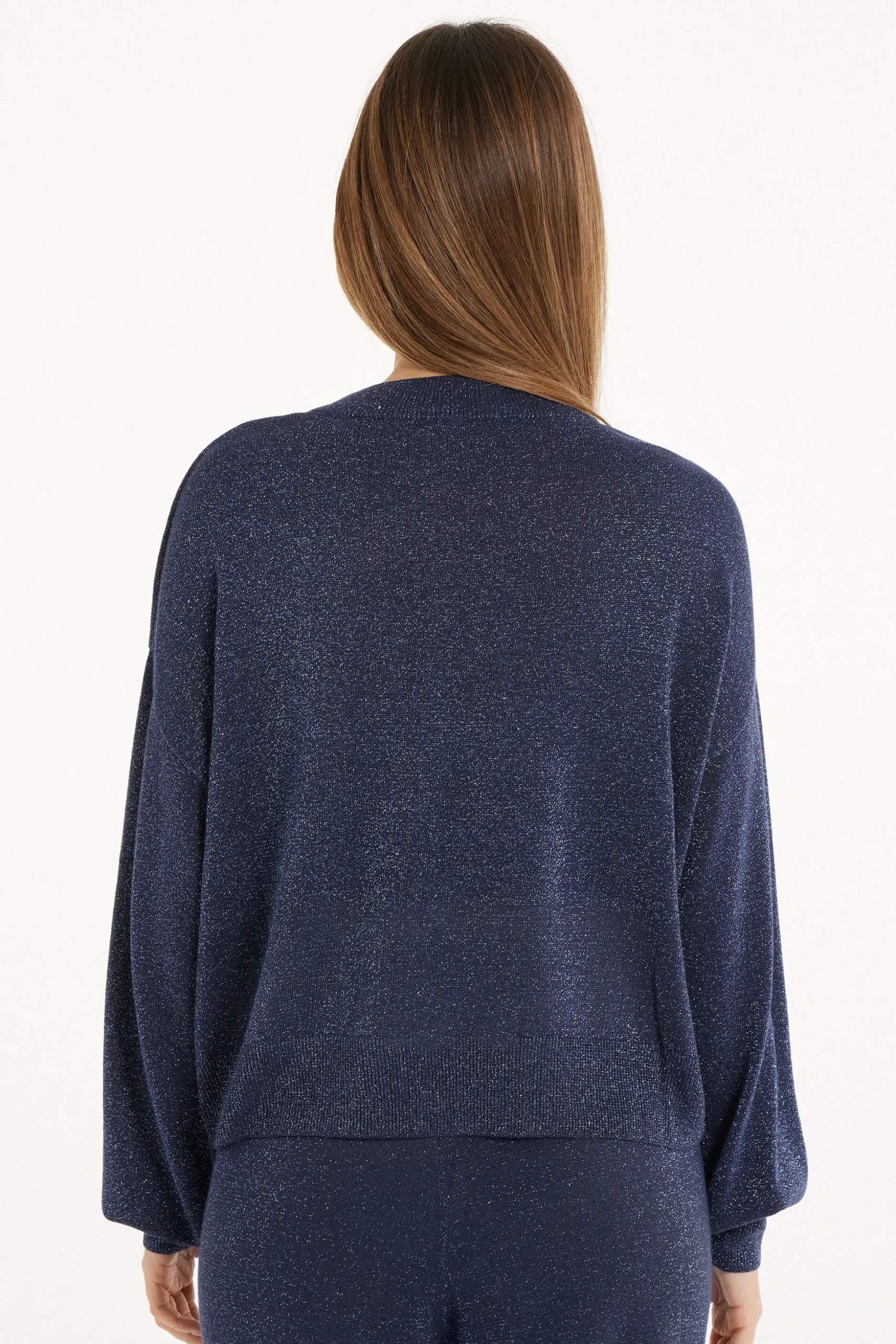 Long Sleeve Dropped Shoulder Coated Fabric Crew Neck Sweater - Long-Sleeved Tops - Women | Tezenis