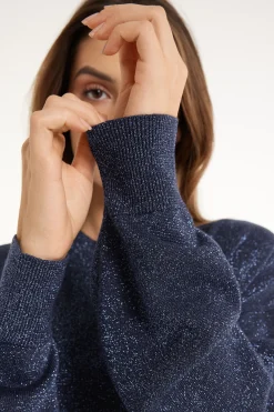 Long Sleeve Dropped Shoulder Coated Fabric Crew Neck Sweater - Long-Sleeved Tops - Women | Tezenis