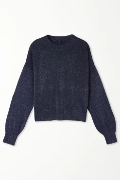Long Sleeve Dropped Shoulder Coated Fabric Crew Neck Sweater - Long-Sleeved Tops - Women | Tezenis