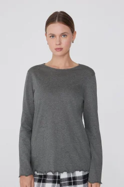 Long Sleeve Lettuce Leaf Stitch Cotton Top - Pajama Sets - Women | Tezenis