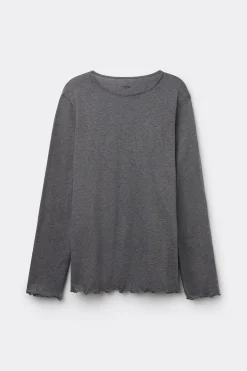 Long Sleeve Lettuce Leaf Stitch Cotton Top - Pajama Sets - Women | Tezenis