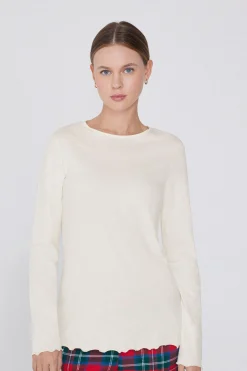 Long Sleeve Lettuce Leaf Stitch Cotton Top - Pajama Sets - Women | Tezenis