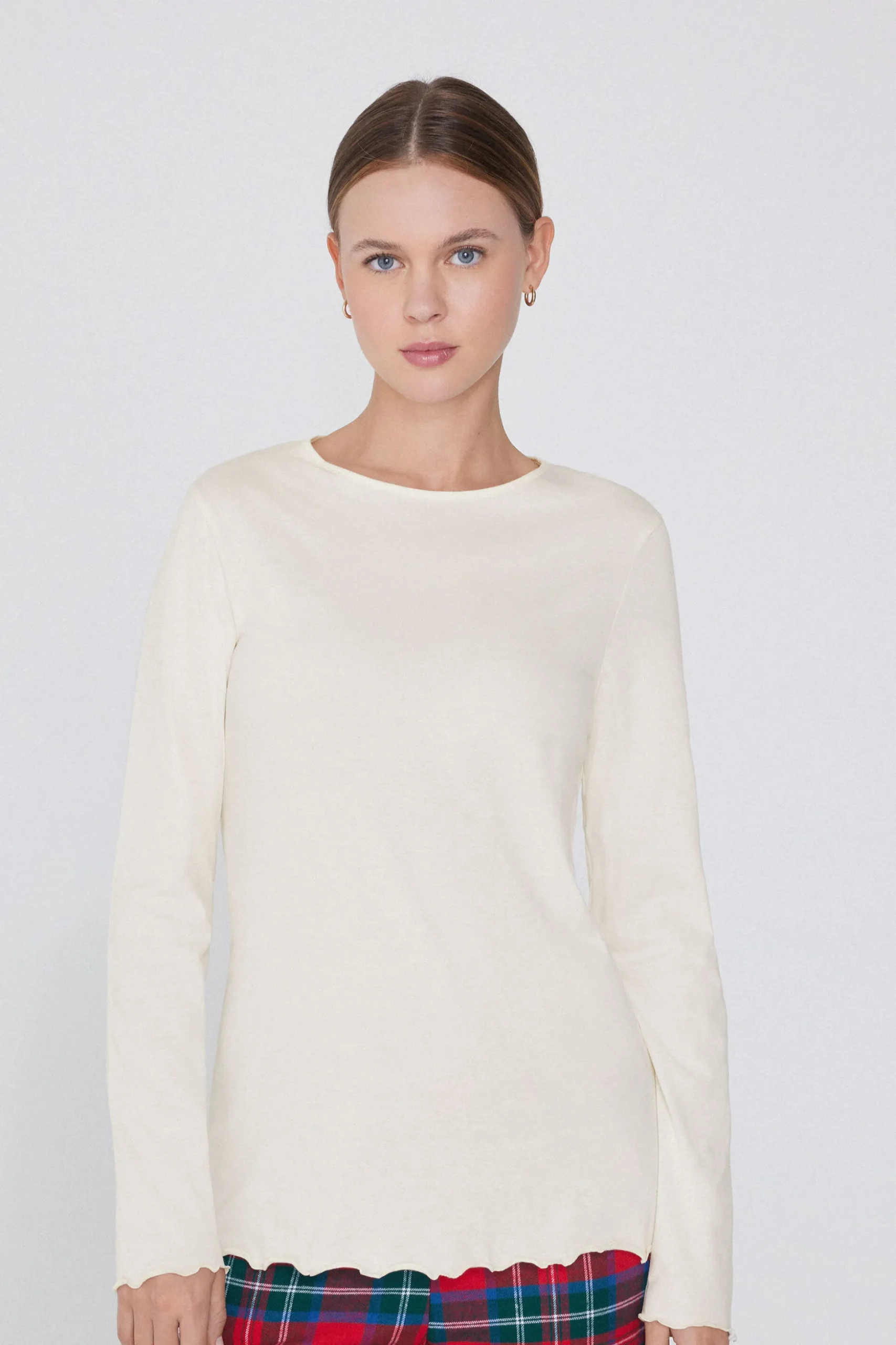 Long Sleeve Lettuce Leaf Stitch Cotton Top - Pajama Sets - Women | Tezenis