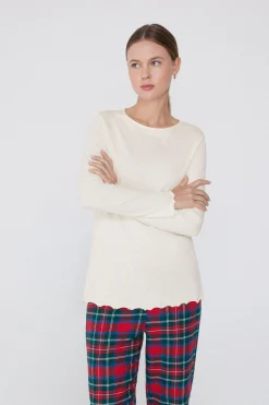 Long Sleeve Lettuce Leaf Stitch Cotton Top - Pajama Sets - Women | Tezenis