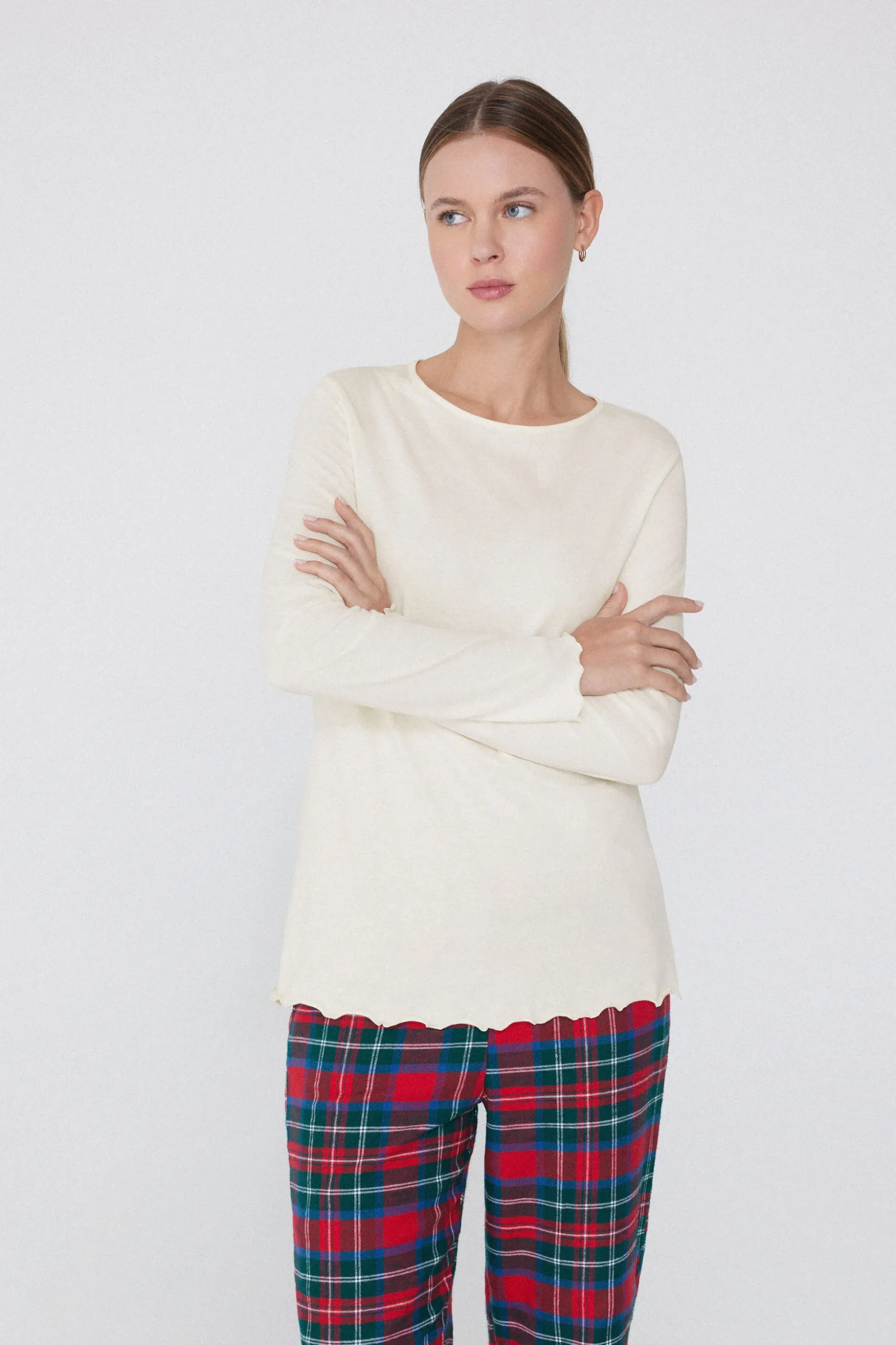 Long Sleeve Lettuce Leaf Stitch Cotton Top - Pajama Sets - Women | Tezenis