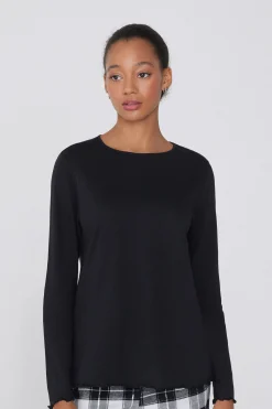 Long Sleeve Lettuce Leaf Stitch Cotton Top - Pajama Sets - Women | Tezenis