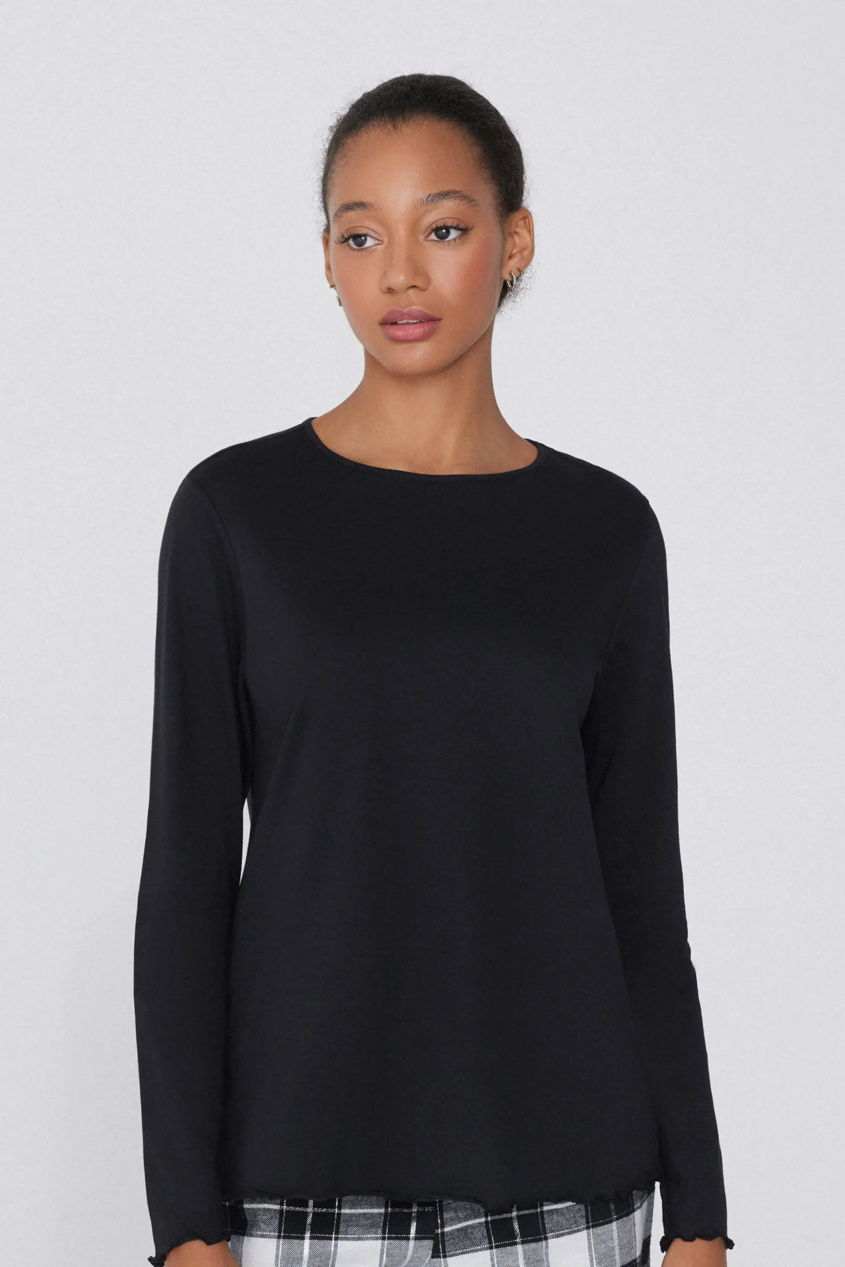 Long Sleeve Lettuce Leaf Stitch Cotton Top - Pajama Sets - Women | Tezenis