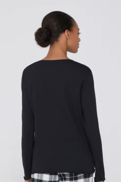 Long Sleeve Lettuce Leaf Stitch Cotton Top - Pajama Sets - Women | Tezenis