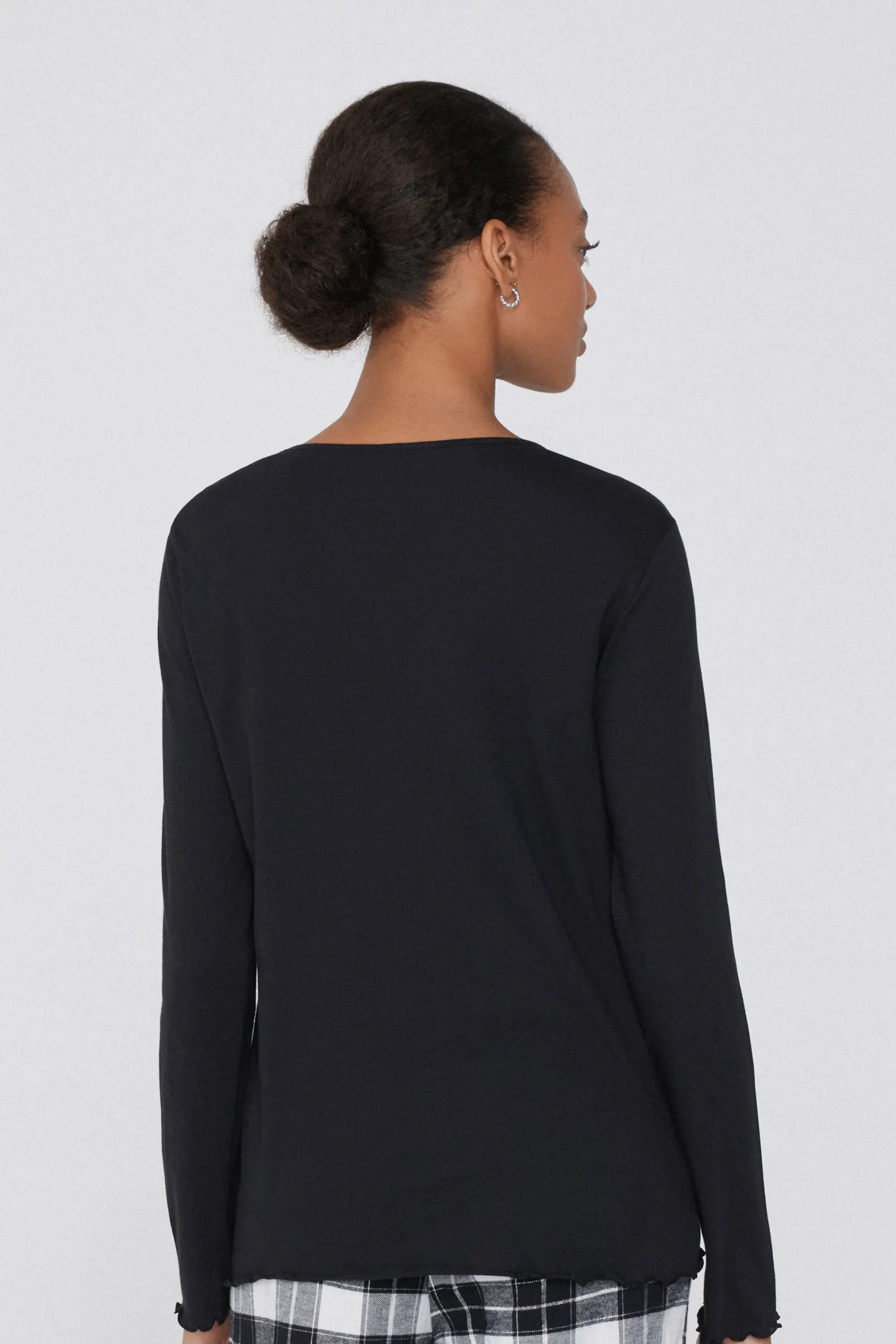 Long Sleeve Lettuce Leaf Stitch Cotton Top - Pajama Sets - Women | Tezenis