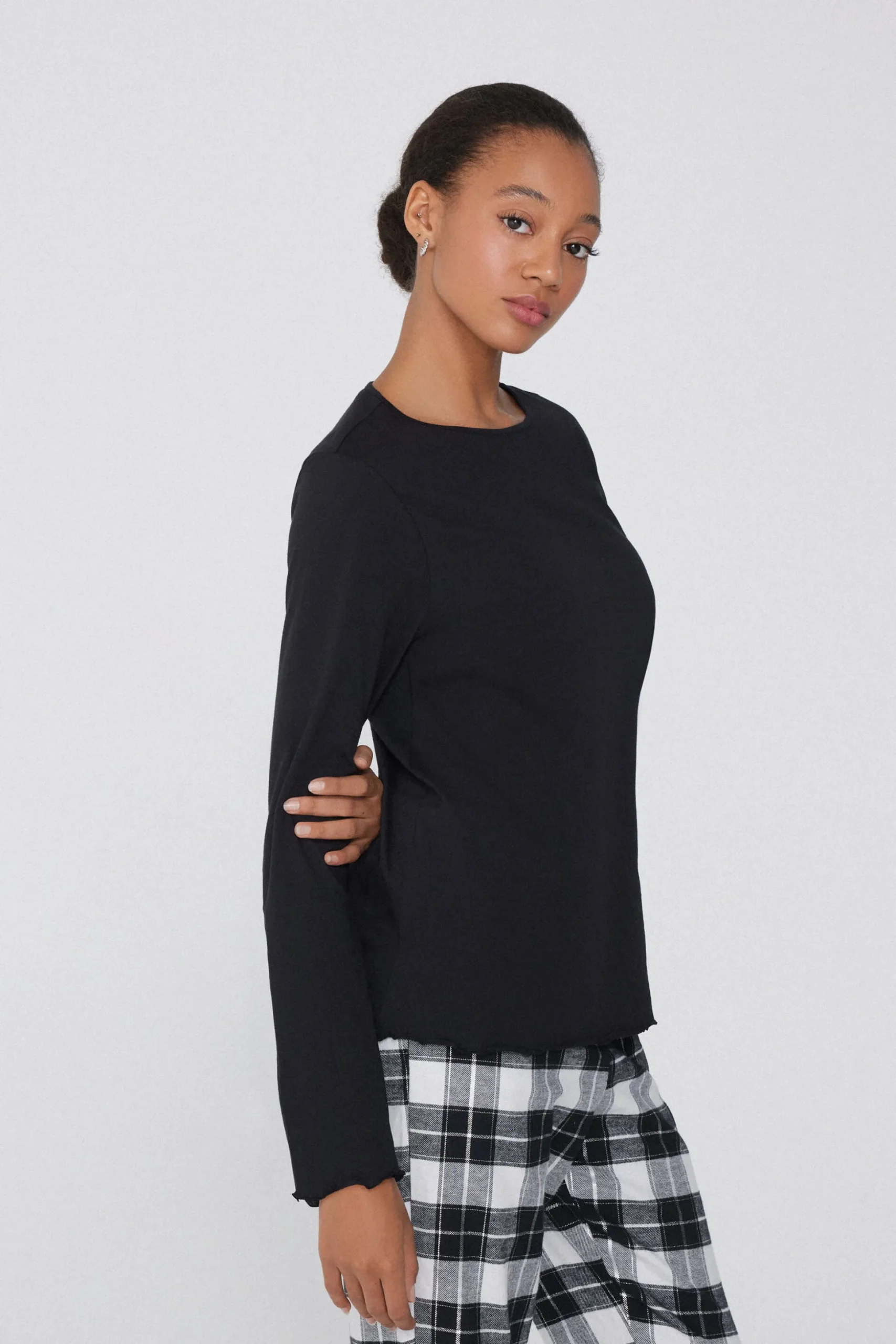 Long Sleeve Lettuce Leaf Stitch Cotton Top - Pajama Sets - Women | Tezenis