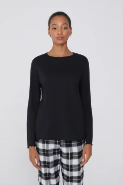 Long Sleeve Lettuce Leaf Stitch Cotton Top - Pajama Sets - Women | Tezenis