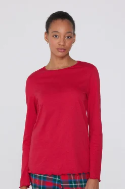 Long Sleeve Lettuce Leaf Stitch Cotton Top - Pajama Sets - Women | Tezenis