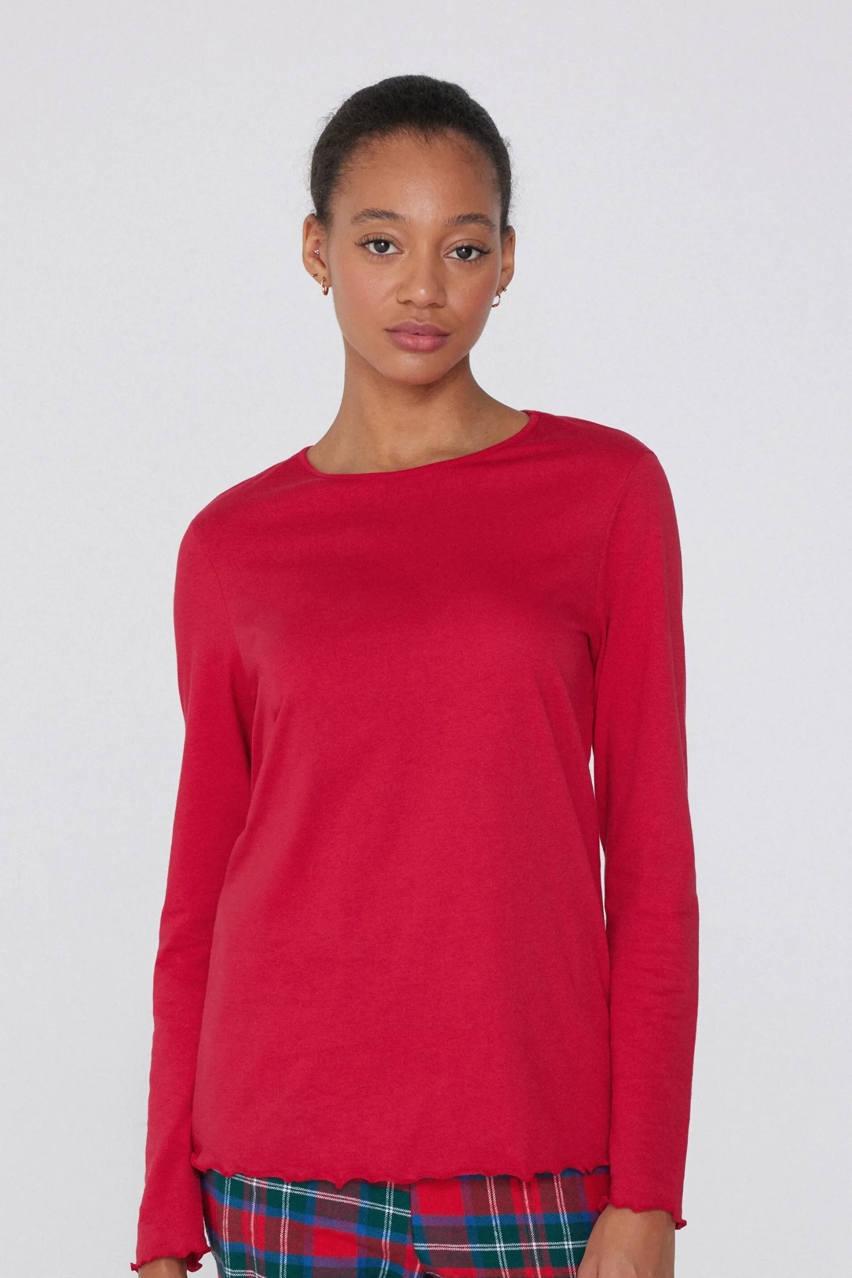 Long Sleeve Lettuce Leaf Stitch Cotton Top - Pajama Sets - Women | Tezenis