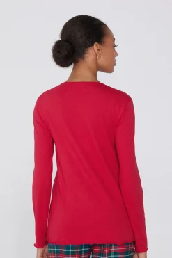 Long Sleeve Lettuce Leaf Stitch Cotton Top - Pajama Sets - Women | Tezenis