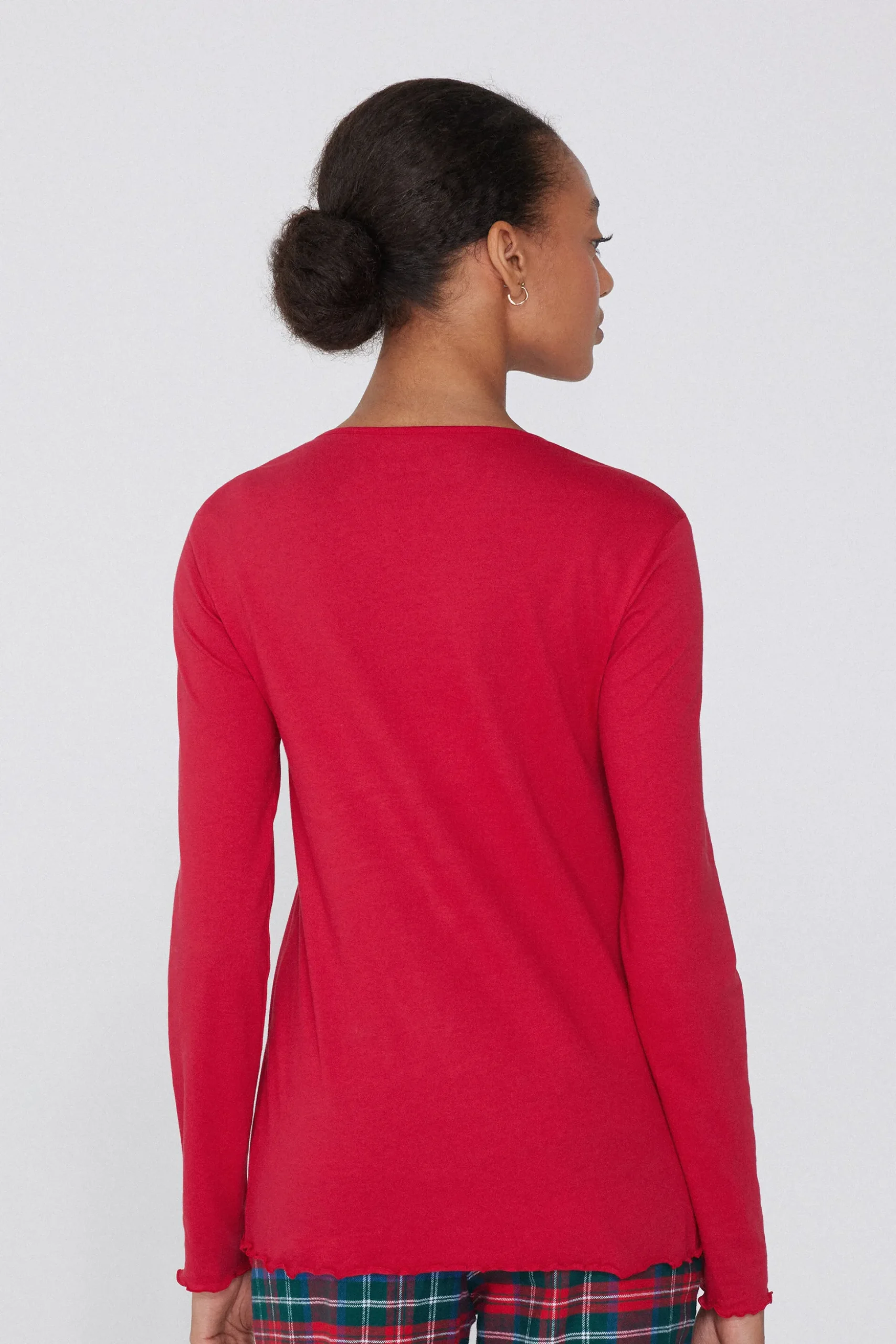 Long Sleeve Lettuce Leaf Stitch Cotton Top - Pajama Sets - Women | Tezenis
