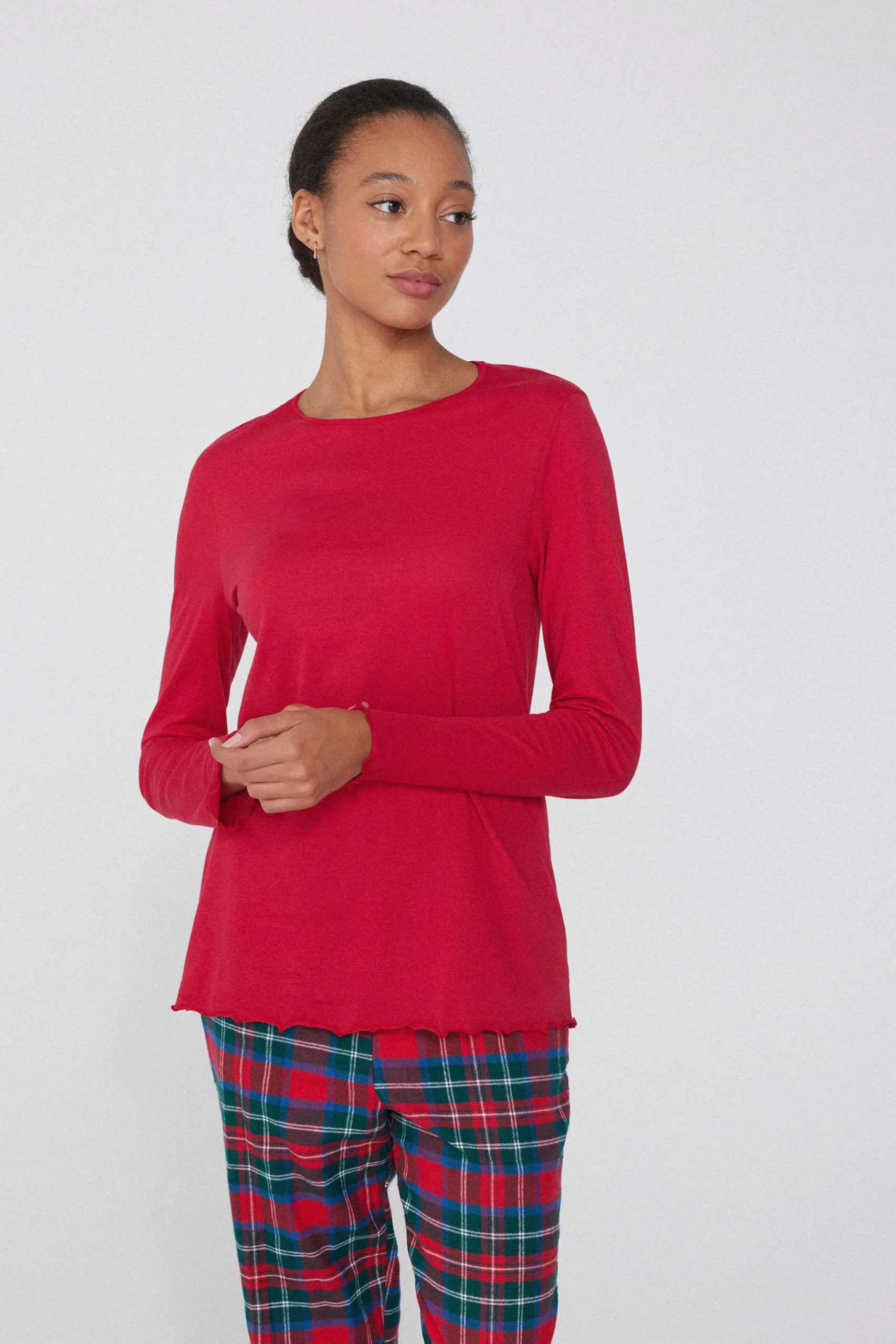 Long Sleeve Lettuce Leaf Stitch Cotton Top - Pajama Sets - Women | Tezenis