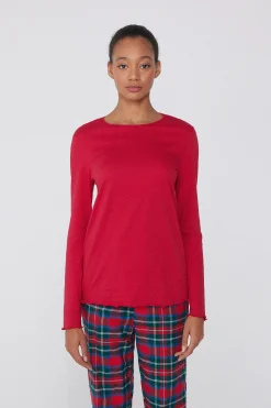 Long Sleeve Lettuce Leaf Stitch Cotton Top - Pajama Sets - Women | Tezenis