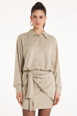 Long Sleeve Mini Dress In Satin Jacquard - Dresses And Jumpsuits - Women | Tezenis