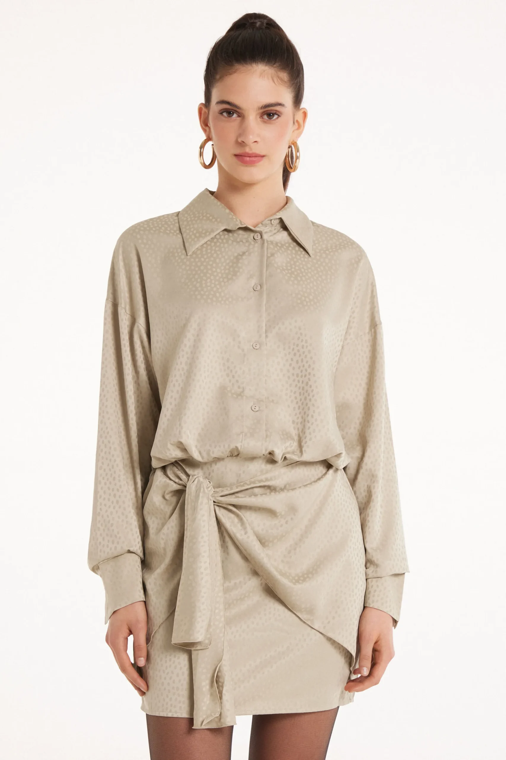 Long Sleeve Mini Dress In Satin Jacquard - Dresses And Jumpsuits - Women | Tezenis