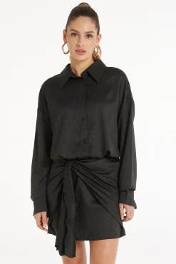 Long Sleeve Mini Dress In Satin Jacquard - Dresses And Jumpsuits - Women | Tezenis